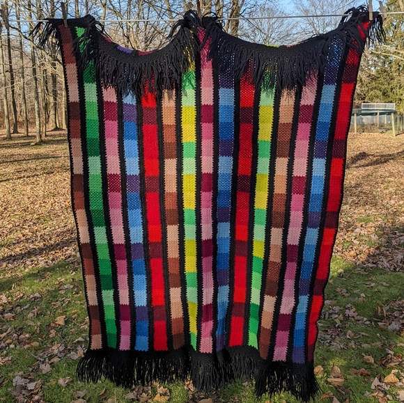 HANDMADE Bright Colorful Rainbow Patch Crochet Knitted Afghan throw blanket - Picture 4 of 6
